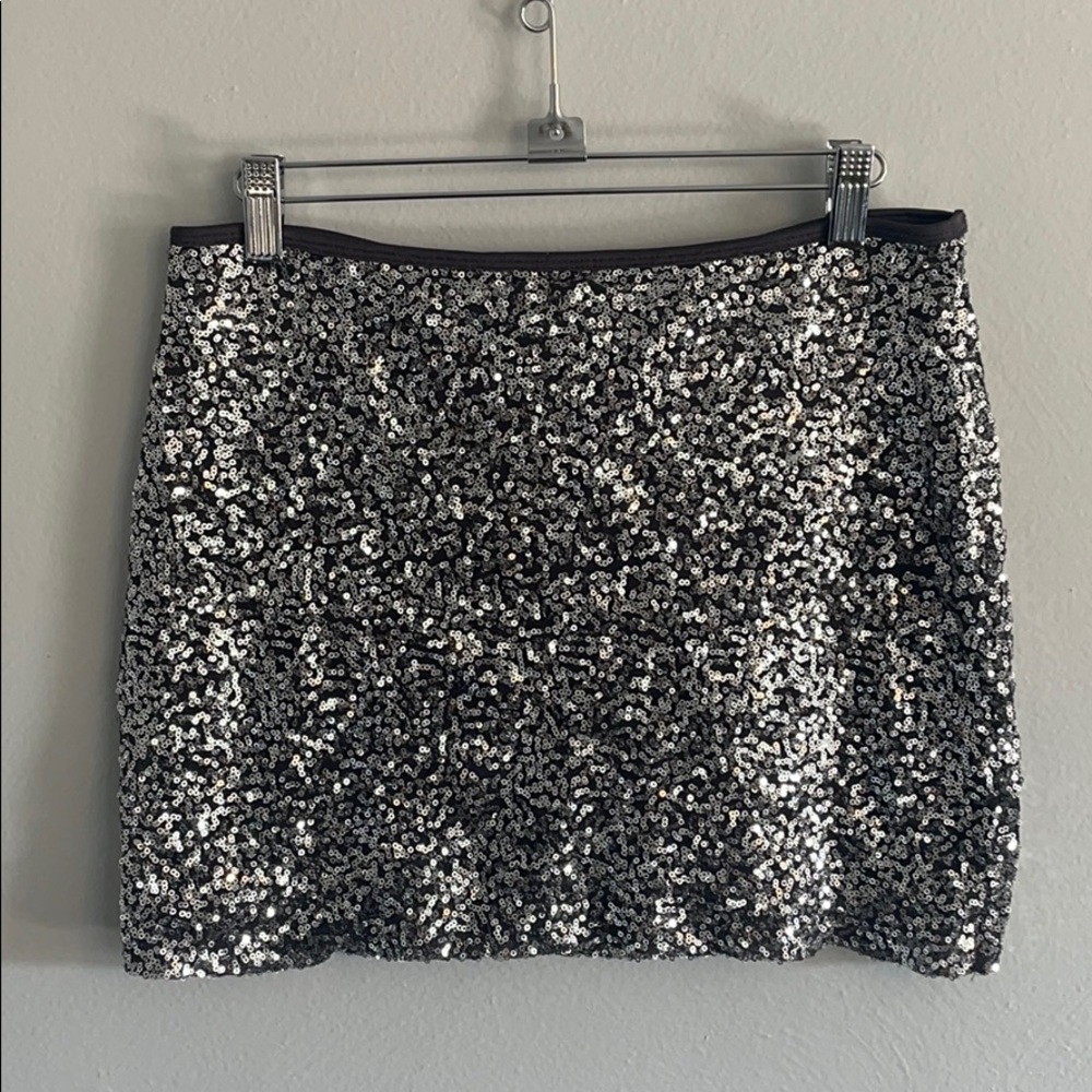 Silver Sequin Mini Skirt